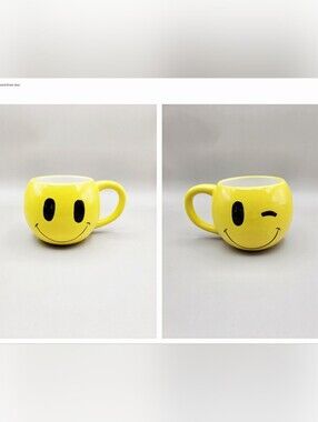 Market Square One Smiley Face Yellow Ceramic Mug with a Smile & a Wink, NWOT